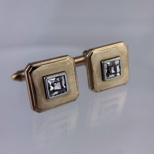 Simple Diamante Glass 1/20 12k Gold Filled Cufflinks Square Kreisler Vintage